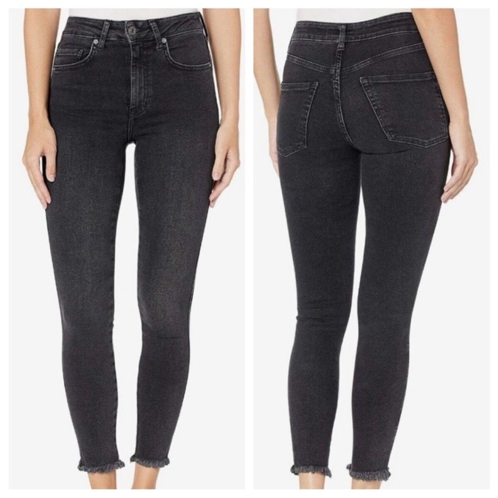 Free People Skinny Jeans 27 Distressed Black Raw Hem